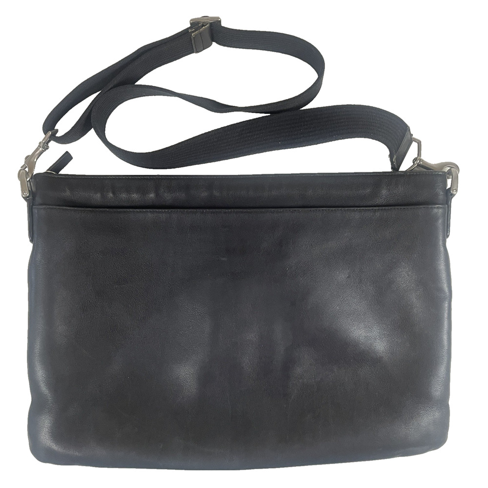 COACH 5218 Unisex Black Leather Large Messenger Laptop Top Zip Courier Bag